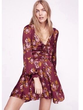 Free People “ Morning Light” Floral Lace-Up Mini Dress